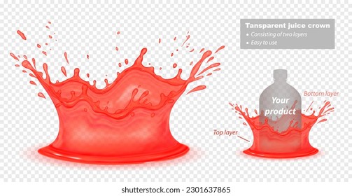 Realistic red juice splash on a transparent background. Vector illustration.
