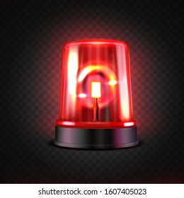 Realistic red led flasher. Red lights. Transparent beacon for emergency situations.