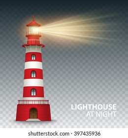 Realistic red lighthouse building isolated on white background. Vector illustration EPS10