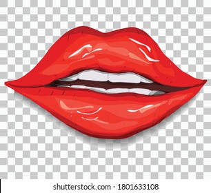 realistic, red lips isolated on a transparent background. a woman's kiss, hand-drawn, in the style of doodles. lipstick gloss, vector illustration for printing, design and your ideas.