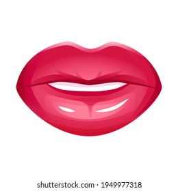 Dibujo vectorial de labios rojos realistas aislados en icono blanco moda impresión de color glamour niñas belleza maquillaje de lápiz labial
