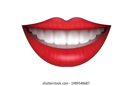 Dibujo vectorial de labios rojos realistas aislados en icono blanco moda impresión de color glamour niñas belleza maquillaje de lápiz labial