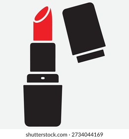 Realistic red lipstick with black case and cap removed, high gloss finish, elegant and luxurious beauty product, isolated