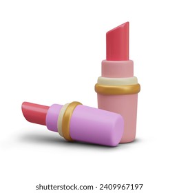 Palo de labios rojo realista. Composición vectorial brillante sobre fondo blanco. Plantilla publicitaria para tienda de cosméticos decorativos. Maquillaje de labios. Embalaje sin marca, burla