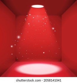 Realistic red luxury empty space of the square box with bright light source