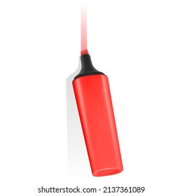 Realistic red marker on white background. Vector illustration