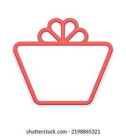 Realistic red matte festive gift box contoured frame with tied bow decorative design vector illustration. Simple present cardboard holiday congratulations traditional element 3d template isolated