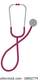 Realistic red medical stethoscope, phonendoscope isolated on white background. A medical instrument for listening. Vector illustration. Medicine tools concept.
