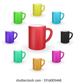 Realistic red mug on a white background. 3D rendering. Vector Illustration. EPS10