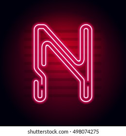 Realistic Red Neon letter. Character with Neon glow tube on dark background. Vector Neon alphabet
