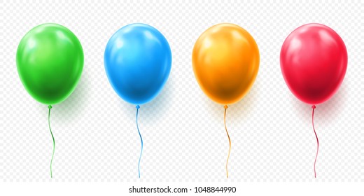 Realistic red, orange, green and blue balloon vector illustration on transparent background. Balloons for Birthday, festive occasions, parties, weddings. Festival romantic decorations.