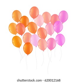 Realistic red orange and pink vector balloons on white background