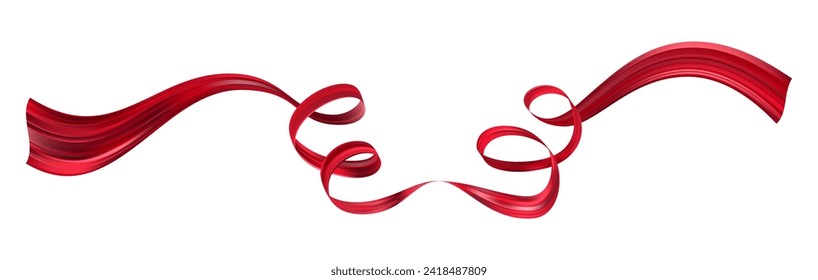 Realistic red paint twisted ribbon. Valentines day greeting card. Luxury flow background. Vector illustration eps10.