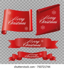 Realistic Red paper banners set. Merry Christmas. Vector illustration