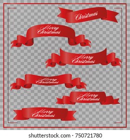 Realistic Red paper banners set. Merry Christmas. Vector illustration
