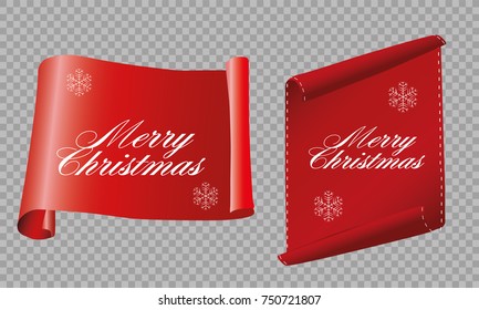 Realistic Red paper banners set. Merry Christmas. Vector illustration