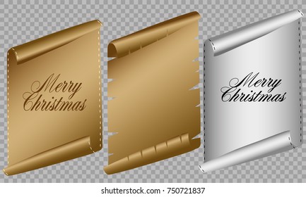 Realistic Red paper banners set. Merry Christmas. Vector illustration