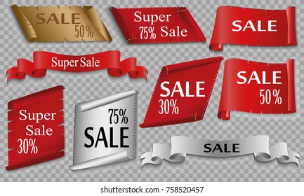 Realistic Red paper banners set. Merry Christmas. Vector illustration