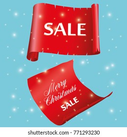 Realistic Red paper banners set. Merry Christmas. Vector illustration