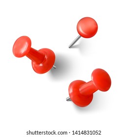 Realistic red paperclip with shadow. Red push pin 3D. Vector illustration isolated on white background