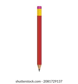 Realistic red pencil with white background. Nicely Colored drawing tool for education, studies, and graphics design. Office supplies, stationery element. School, university, or college vector design.