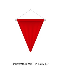 Realistic red pennant template. Triangle blank banner design illustration