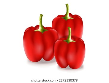 Realistic Red Pepper Vector Illustration. Three Red Peppers