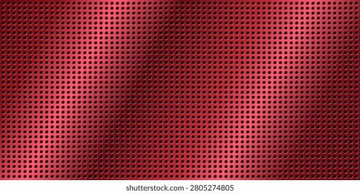 Realistic red perforated metal plate texture with round holes