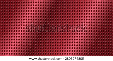 Realistic red perforated metal plate texture with round holes