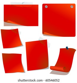 Realistic red pinned papers vector set