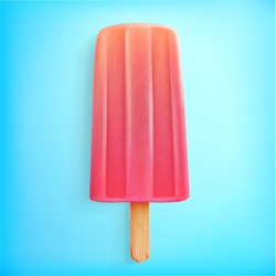 Realistic Red Popsicle Icon On Blue Background - Vector Eps10 Illustration