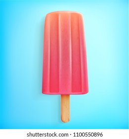 Realistic red popsicle icon on blue background - vector eps10 illustration