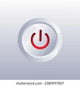 Realistic red power button on gradient white back ground. Template design for ui, app, web. Vector