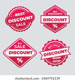 Realistic red price tags collection. Special offer or shopping discount label. Retail paper sticker. Promotional sale badge. Vector illustration.