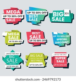 Realistic red price tags collection. Special offer or shopping discount label. Retail paper sticker. Promotional sale badge. Vector illustration.