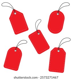 Realistic red price tags collection. Special offer or shopping discount label. Retail paper sticker. Promotional sale badge with text. 1176