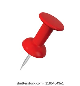 Realistic red push pin. Isolated vector illustration.