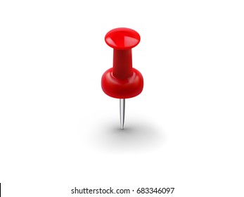 Realistic red push pin isolated on white background. Vector illustration