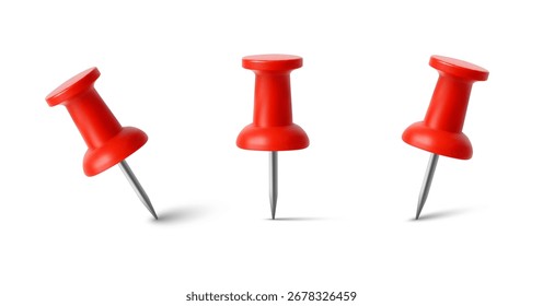 Realistic Red Push Pin Set – Vector Office and Bulletin Board Supplies