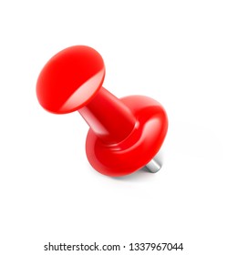 Realistic red push pin thumbtack isolated on white background. Vector illustration	ready for your design. EPS10.	
