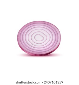 Realistic red raw onion, isolated vegetable slice unveils concentric layers, releasing a pungent aroma. 3d vector round part of bulb with crisp texture add a flavorful kick to culinary creations