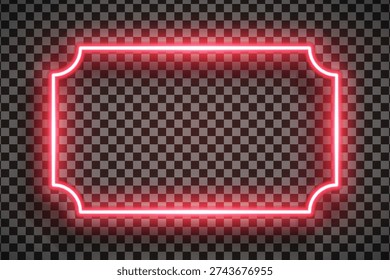 Realistic red rectangle led neon tube frame isolated on transparent background. Light effect photo frame. Detailed vector illustration
