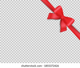 Realistic red ribbon banner on white backdrop. Holiday concept. Xmas present. Realistic template. Vector design template.