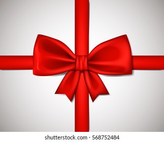 Realistic Red ribbon bow isolated on white background. Vector illustration.