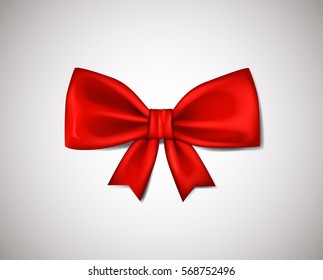 Realistic Red ribbon bow isolated on white background. Vector illustration.