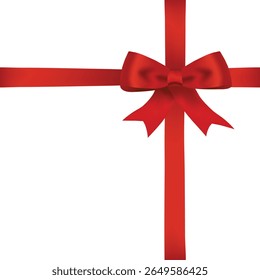 Realistic Red Ribbon Bow Knot with Satin Wrap for Gift Box Decoration, Valentine Day, Holiday Package Design, and Celebration Vector Illustration