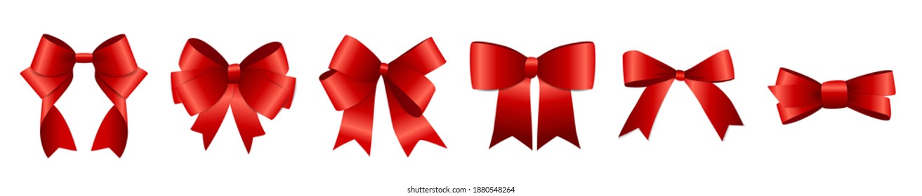 Realistic Red Ribbon and Bow Set for Your Design. Vector illustration