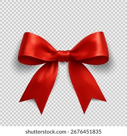 Lazo rojo realista de la cinta con el Vector de fondo transparente