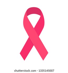 Realistic red ribbon, breast cancer awareness symbol, isolated on white. Vector illustration, eps10.