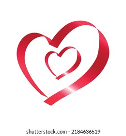 Realistic red ribbon in the form of heart for decoration. Illustrations for valentine's day.